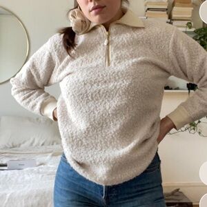 DONNI. Cream Textured partial zip pullover